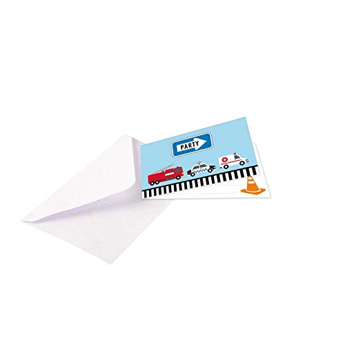 Amscan 9906587 - Einladungskarten On the Road mit Umschlägen, 8 Stück, Kindergeburtstag