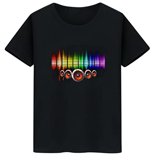 Camisa turquesa para hombre, camiseta de fiesta con luces LED intermitentes, diseño de club de bricolaje, con sonido de alta activación, blusa para hombre, color negro, corte moderno, Negro , L