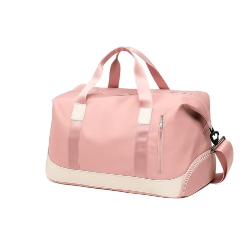 Bolsa De Mão Mala Viagem Academia Feminina Masculina Super Grande, Compartimentos Com Zíper, Espaço Para Tênis Ou Roupas Sujas Alça Removível Modelo Transversal Bordo Poliéster (Rosa Claro)