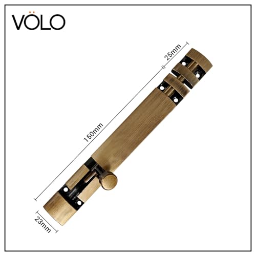 Image of VOLO Aluminium Tower Bolt with Stainless Steel Rod - Heavy Duty Door & Window Latch for Home and Office | Main Door Tower Bolt | Kundi /Chitakini | Pack of 2 Pieces (Antique Brass, 6 Inch)
