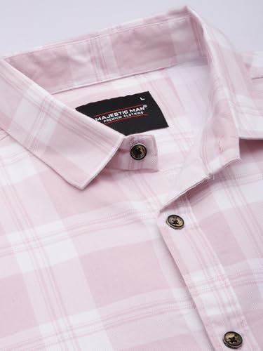 Image of Majestic Man Comfort Slim Fit Pure Cotton Checked Casual Shirt