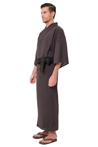 Mens Solid Brown Yukata, Lightweight Summer Robe, 100% Cotton, Made in Japan2