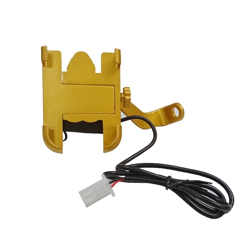 Image of HUMBLE Mobile Phone Holder with USB Charger Waterproof Easy Adjustable Rear View Mirror Mount Solid Metal Cradle Stand Suitable for Bike & Mobile Phones 3.5 inch to 7.0 inch (Golden)