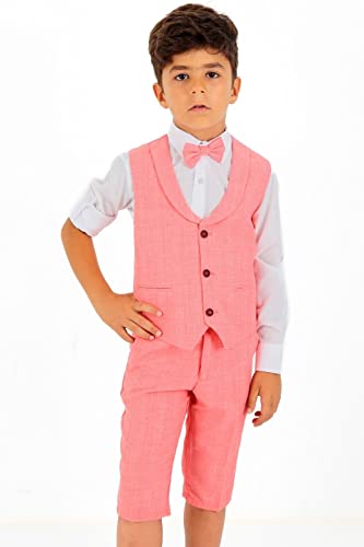 Image of Baby Boys Vest Suit Cotton Linen 4 Piece Formal Wedding Birthday Set