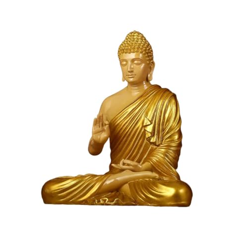 Image of 2 Feet Height Decorative Meditating Buddha Idol for Home Decor Big Size, Black Ceramic Murti, Meditation Buddha Statue, Home Garden Decor (Cream & Golden)