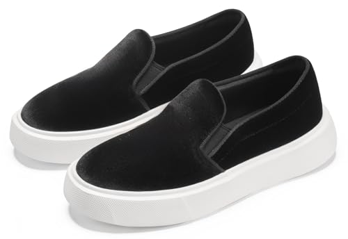 Image of Journey West Women's Fashion Velvet Sneakers with Embroidery Comfortable Slip-On Work Shoes for Women