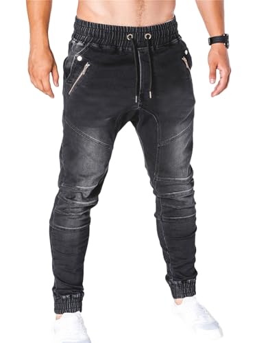 Men's Drawstring Waist Flap Pocket Jogger Cargo Pants Carrot Denim Jeans with Pocket2