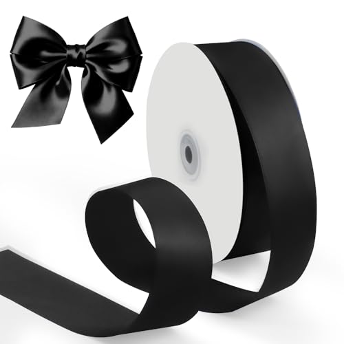 HimBen 1-1/2 Inch 100 Yards Satin Ribbon Black, Solid Color Fabric Ribbon for Gift Wrapping, Wedding, Polyester Gift Ribbon for Birthday Party Decoration, Craft, Hair, Floral, Sewing
