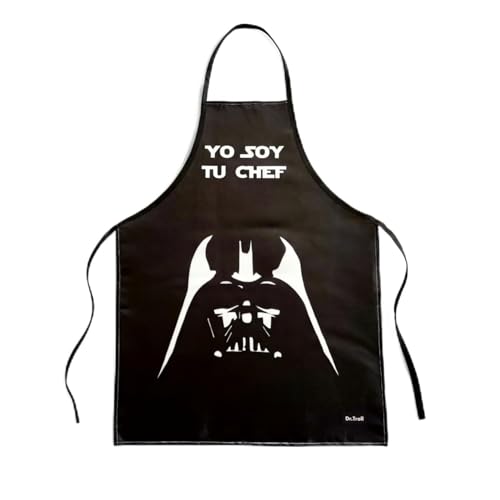 Delantal Fan Art de Vader y el lado oscuro. Incluye la Frase Yo Soy tu Chef, Color Blanco y Negro