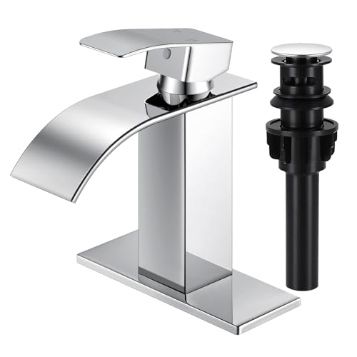 RNDIOZD Chrome Bathroom Faucets, Waterfall Bathroom Sink Faucet Modern Single