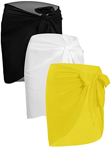 themilestocks TMS - Pareo de playa para mujer, pareo de gasa para cubrir traje de baño, Negro, blanco, amarillo fluorescente, Talla única