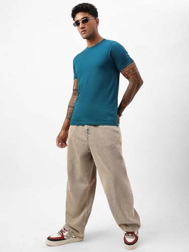 Image of Bewakoof Men's 100% Cotton Solid Regular Fit Half Sleeve Round Neck T-Shirt | Tshirt for Men Cotton| Casual Wear | Street Wear