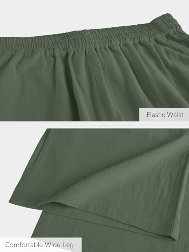 Image of ECUPPER Womens Cotton Cropped Pants Loose Fit Wide Leg Trousers | Casual, Plus Size, Elastic Waist, Capri, 100% Cotton, Slant Pockets, High Rise Waist, Lounge Pants
