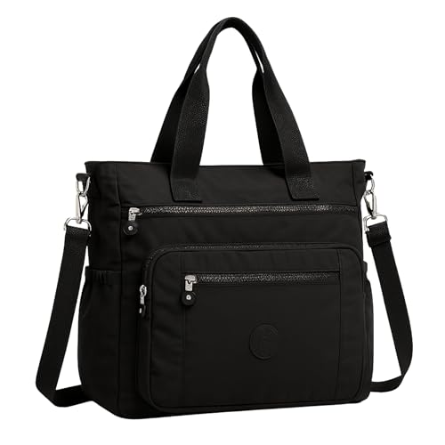 Bolsa Feminina Grande Sacola de Ombro Tote Faculdade Trabalho Resistente (Preto)