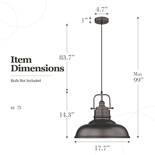 Image of zeyu 17.7 Inch Farmhouse Pendant Light for Kitchen Island, Large Ceiling Hanging Light with Metal Dome Shade, Oil Rubbed Bronze Finish, 016-1M ORB