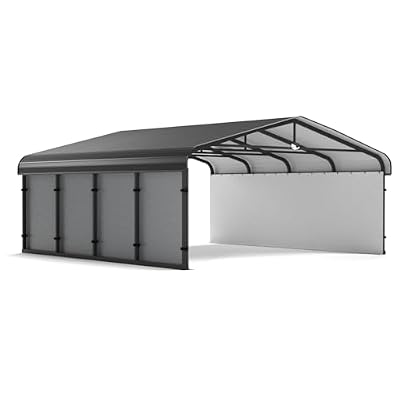 Benass 20x20FT Heavy Duty Metal Carport, Galvanized Steel Roof Portable Garage with PE Sidewalls, 2x2 Reinforced Square Tube Frame, All-Weather Waterproof Shelter for Car, Truck, Boat