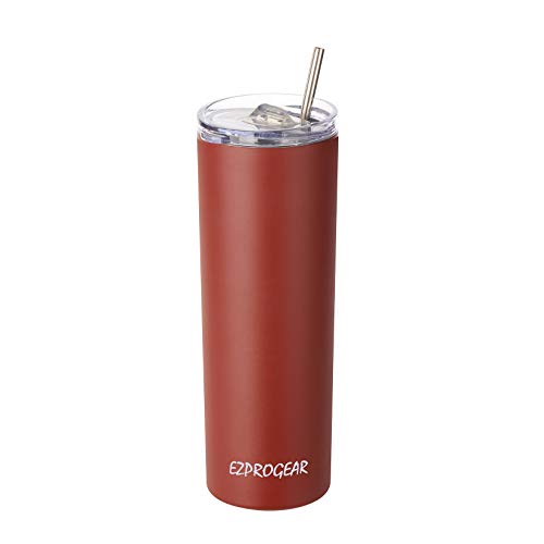 Ezprogear 20 oz Cherry Red Stainless Steel Skinny Coffee Tumbler Vacuum Insulated with Straw 20 oz Cherry