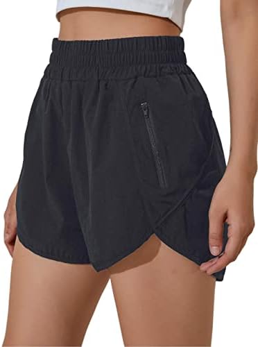 BMJL Women's Running Shorts Elastic High Waisted Shorts Pocket Sporty Workout Shorts Quick Dry Athletic Shorts Pants Summer Clothes(M,Black)