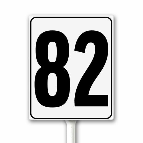 Aluminum Number Sign 82 White & Black House Signage, Speed Limit Street Sign, 20x30 CM Number Yard Sign With Stake for Parking Lot Private Property Business Gas Station Indoor Outdoor Use