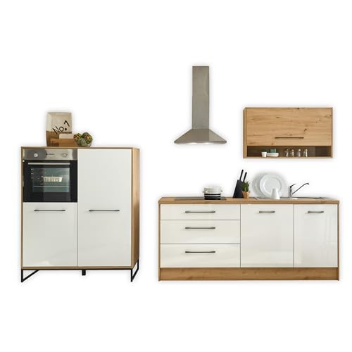 SEATTLE Moderne Küchenzeile ohne Elektrogeräte in Artisan Eiche Optik, Weiß Hochglanz - Moderne Einbauküche mit viel Stauraum - 327 x 150 x 60 cm (B/H/T) SEATTLE Moderne Küchenzeile ohne Elektrogeräte in Artisan Eiche Optik, Weiß Hochglanz - Moderne Einbauküche mit viel Stauraum - 327 x 150 x 60 cm (B/H/T)