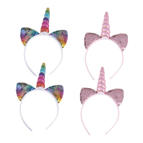 PATKAW 4 Piezas diadema de unicornio banda para la cabeza equipo de unicornio diademas de bebé blando felpa venda Sombreros de fiesta accesorio de fiesta pelo de unicornio paño