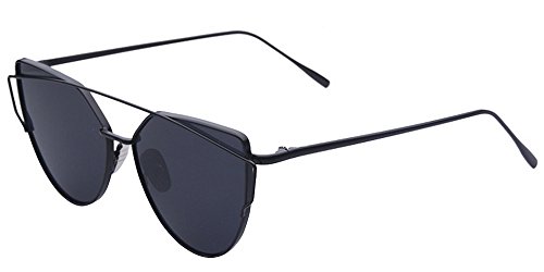 Preisvergleich Produktbild BOZEVON Damen-Sonnenbrille kühle Art- und Weiseklassische Luxuxmetallrahmen-Katzenaugen-Spiegel... Schwarz-Grau