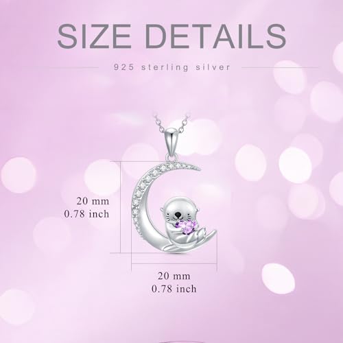 Image of PROESS Animal Birthstone Necklace 925 Sterling Silver Otter /Axolotl /Hippo /Elephant /Dachshund /Monkey /Red Panda Pendant Necklace Animal Birthstone Jewelry Gifts for Women