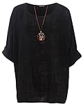 Love My Fashions® Women's Italian Lagenlook Tunic Top Oversized Blouse 3/4 Sleeve Round Neck Casual & Comfortable UK Fashion Black