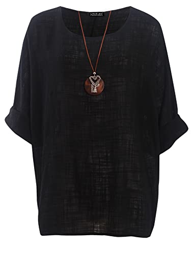 Love My Fashions® Women's Italian Lagenlook Tunic Top Oversized Blouse 3/4 Sleeve Round Neck Casual & Comfortable UK Fashion Black