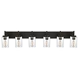 VINLUZ 6-Light Bathroom Vanity Light Fixture Black Modern Wall Lighting with Clear Glass Shade Indus