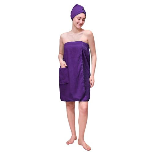 Women's Spa Wrap & Hair Towel Body Wrap Adjustable Closure Bathrobe (US, Alpha, X-Large Purple)