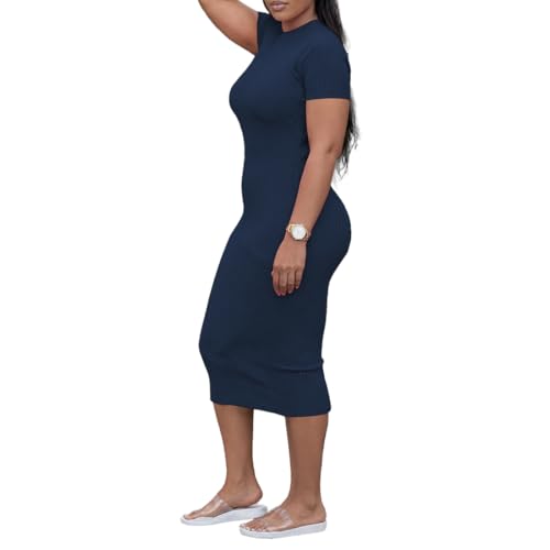 Image of TOPSRANI Women Sexy Midi Dress Bodycon Casual Sleeveless Basic Ruched Tank Summer Club Party Dresses