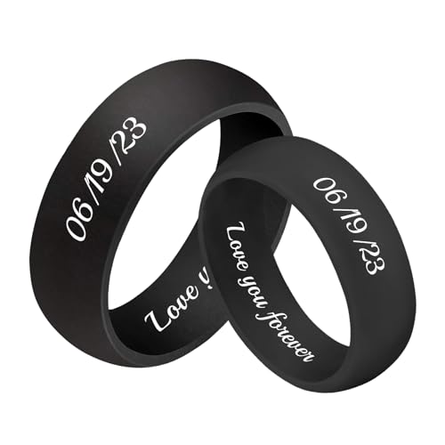 3UMeter 2Pcs Personalized Silicone Rings for Couples Custom Breathable Rubber Wedding Bands Men Women Engrave Silicone Wedding Bands for Him and Her Birthday Christmas Gift for Husband Wife
