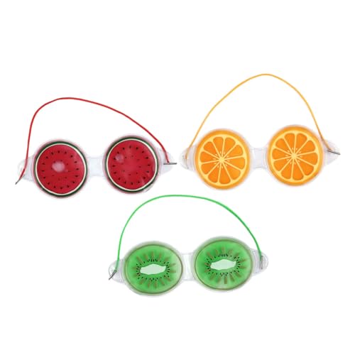 BEBEMOKO 3 pièces Masques Yeux Froids Gel Fruits avec Bande Élastique Masque Rafraîchissant Anti-poches et Anti-ombres Compresses Froides Portables pour Détente et Sommeil
