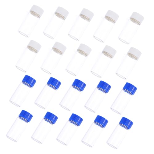 STOBAZA 20 Pcs Glass Laboratory Sample Bottles Leakproof Containers with Screw Caps for Schools Hospitals and Lab Use Transparent Cap