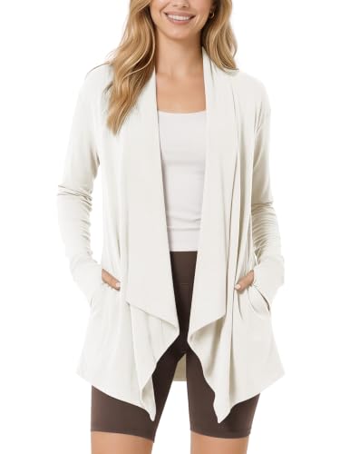Image of ODODOS Women's Drape Open Front Cardigans Cozy Soft Long Sleeve Casual Wrap Outerwear with Pockets Thumb Hole