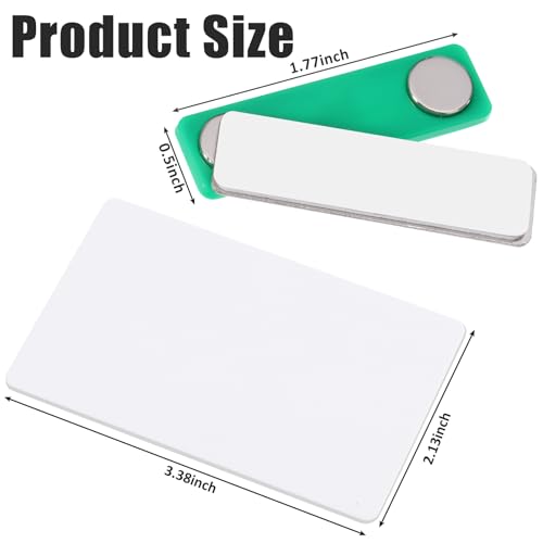 Image of Chinco 50 Sets Magnetic Name Tags 3.4 x 2.1'' Magnet Badge Holder DIY Blank Name Tags Personalized and Reusable Magnetic Backing for Office School Supplies(Green)
