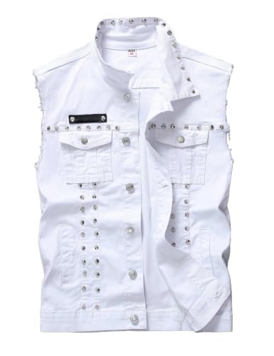 Image of Men's Punk Denim Vest Sleeveless Jean Jackets With Rivets