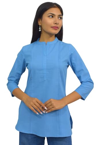 Image of JAIPUR HAND BLOCK Women's Pintuck Plain Short Cotton Kurti|Top STYLE-S91