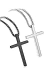 ipsana 2 PCS Cross Necklace for Men,Silver Black Cross Chain Stainless Steel Pendant Jewelry Gifts Box Crucifix Necklace 16-30 inches