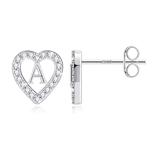 Image of Anoup Heart Initial Earrings for Girls Gifts - S925 Sterling Silver Post CZ Hypoallergenic Stud Initial Earrings for Women Teen Girls Birthday Gifts for Kids Jewelry