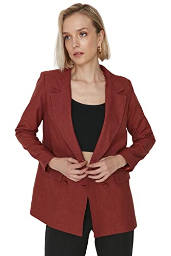 Blazer marron Trendyol pour femme veste droite regular en tissu tissé taille 36