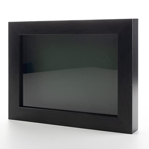Charcoal 5x7 Small Shadow Box Picture Wooden Frame with Green Acid-Free Backing UV Acrylic & Hanging Hardware - with 3/4
