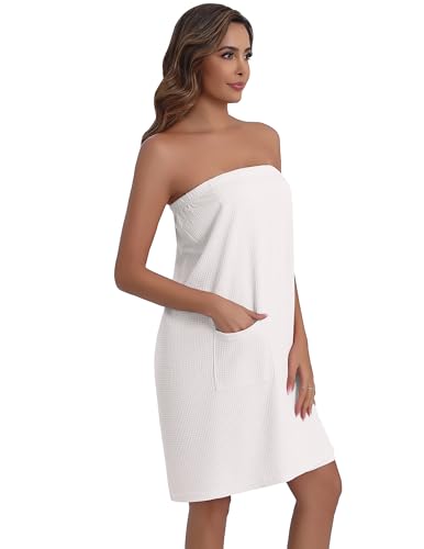 Image of Ekouaer Waffle Robes For Women Bath Wraps Lightweight Knee Length Soft Shower Robe with Pocket S-L