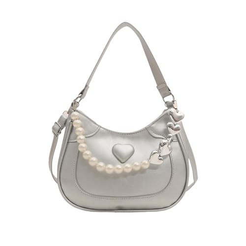 Sac à bandoulière style coréen en cuir synthétique argenté pour femme