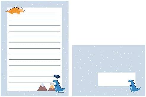 Dinosaur stationery set for kids: 25 sheets of DIN A5, lined including 10 envelopes (boys or girls, blue / orange.