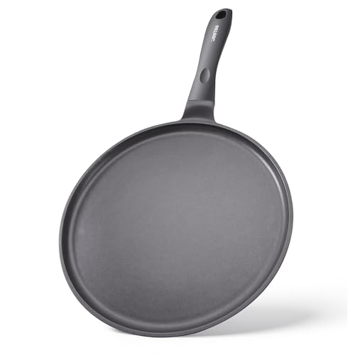 Image of JEETEE Nonstick Crepe Pan, 11 Inch Titanium Pancake Pan, Healthy Non-Toxic Flat Tawa Dosa Tortilla Pan for All Stovetops including Induction, PTFE & PFOA Free
