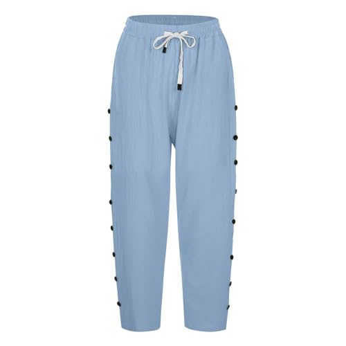 Womens Capris Pants High Waist Drawstring Comfy Casual Pants Casua Lightweight Loose Buttons Trousers with Pockets4