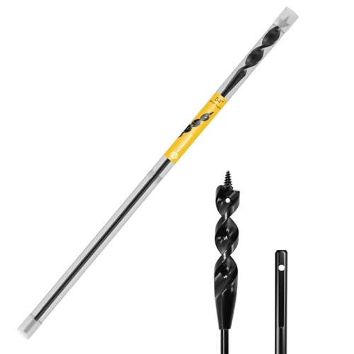 54" Flexible Installer Drill Bit for Pulling Wires in Walls, Ceilings, and Sidewalks, 9/16" Auger with Screw Point &amp; Fish Eye, 3/16" 3-Flat Shank for Wood &amp; Conduits, with Storage Tube
