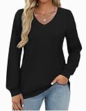 Zeagoo Womens Long Sleeve Black Shirt V Neck T Shirts Soft Fall Tee Shirt Top Clothes XXL